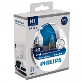 Галогеновые лампы Philips H1 12V 55W P14.5S WHITE VISION+60%(4300K) 2H1+2W5W (Set - 4 p (12258WHVSM)