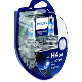 Галогеновые лампы Philips H4 12V 60/55W P43T-38 RACING VISION GT +200% (Set-2 pcs.) (12342RGTS2)